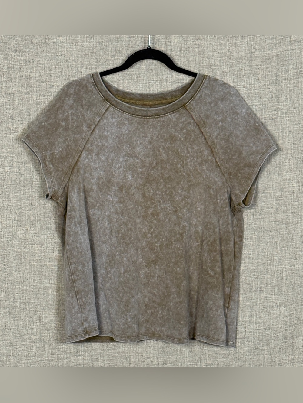 Womens Garment Dyed Taupe Short Sleeve Crewneck Tee